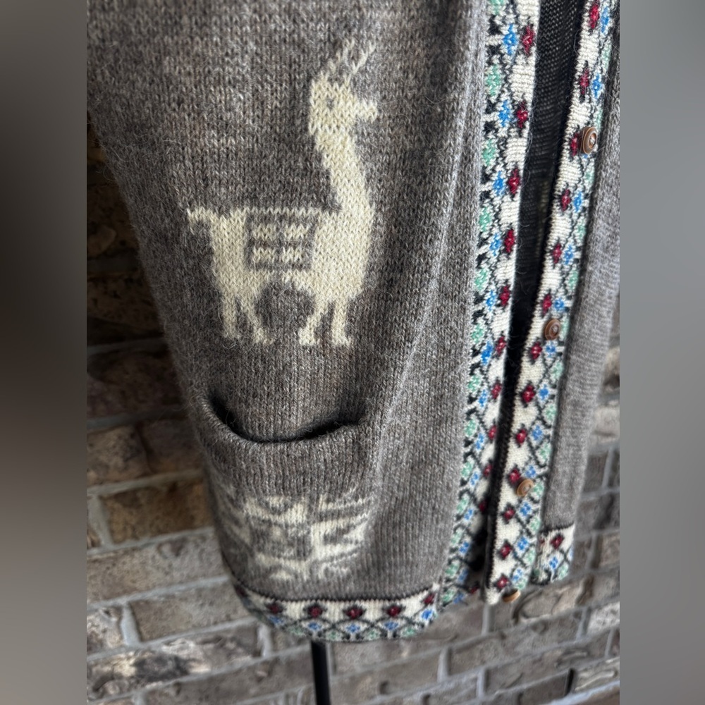 Vintage Alpaca Llama Cardigan Sweater Peruvian Aztec Boho Western Wool Blend M - Picture 5 of 12